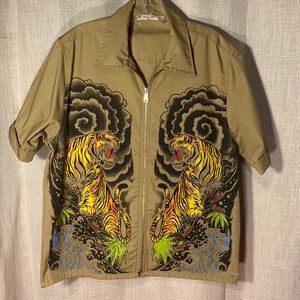 Tiger tattoo art zip up top. Unisex